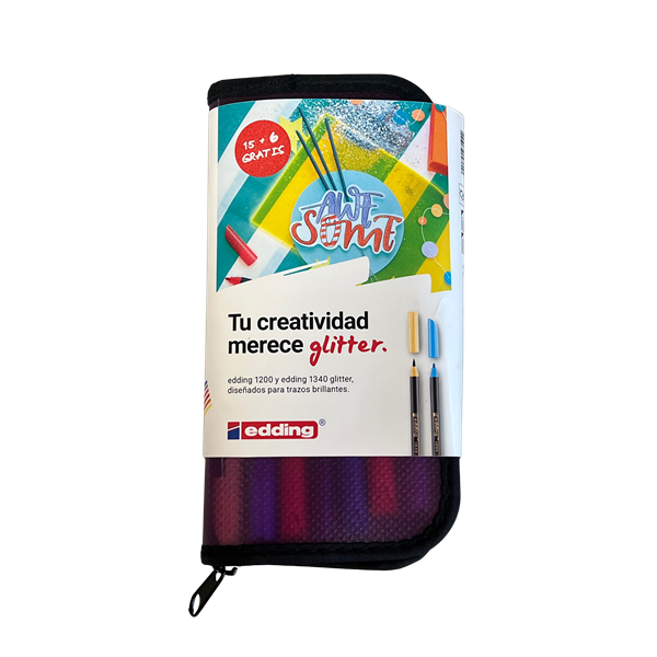 Estuche 15 + 6 gratis edding 1200 y 1340 glitter