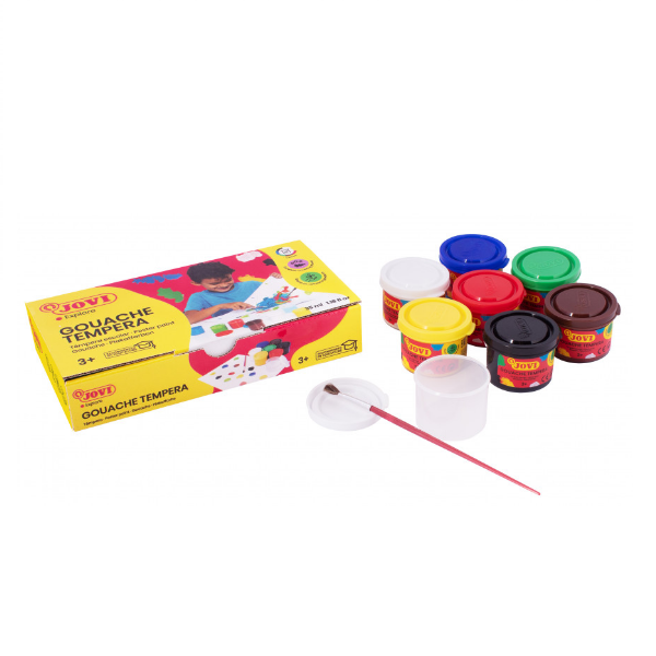 Témpera 7 botes 35 ml color. surt. + pincel