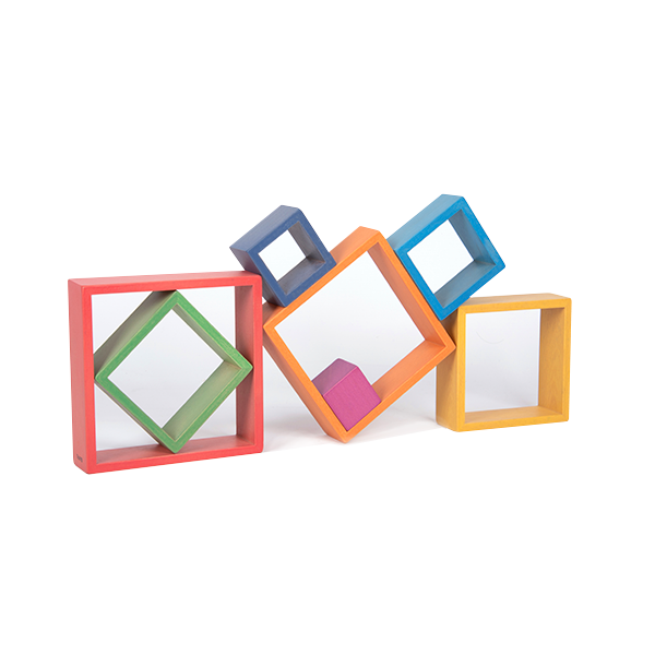 Cuadrados madera arcoíris. Set de 7