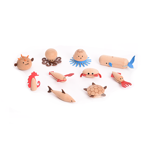 Conjunto 10 criaturas del mar madera