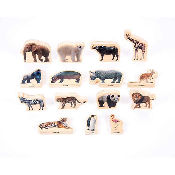 Bloques madera animales salvajes. Set de 15