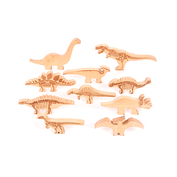 Bloques madera de dinosaurios. Set de 10