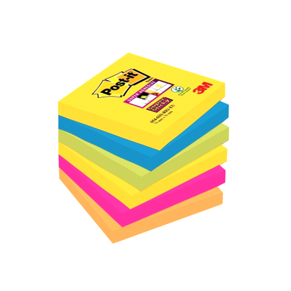 Post-it súper sticky Rio Janeiro 76x76 mm. Pack 6