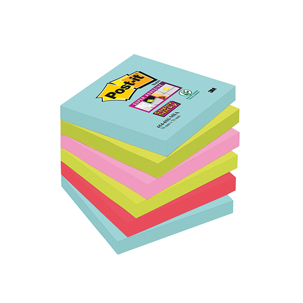 Post-it súper sticky Miami 76x76 mm. Pack 6