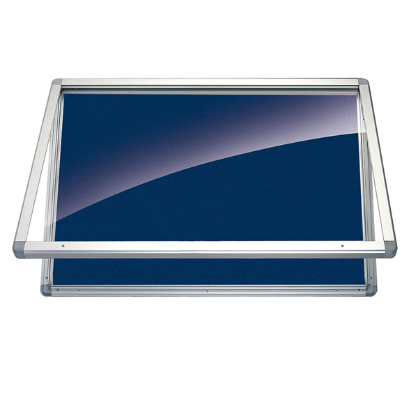 Vitrina exterior tapizado azul horizontal