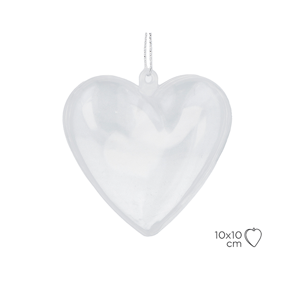 Corazón plástico transp. para colgar 10 cm.