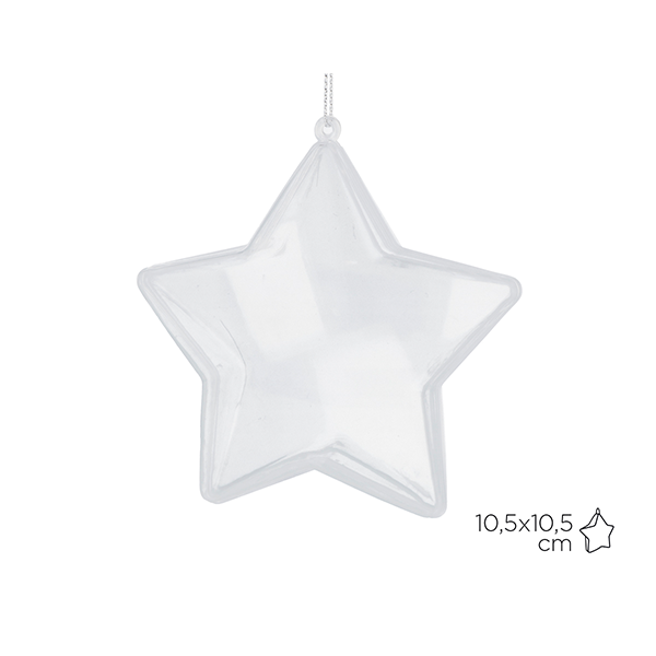 Estrella plástico transp. para colgar 10,5 cm.