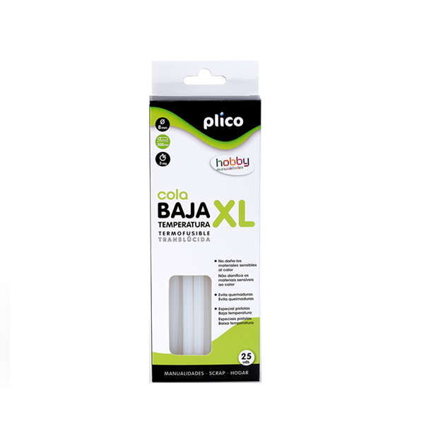 Barritas cola baja temperatura XL 8 mm Plico. Blister 25 u.