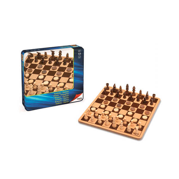 Ajedrez - Damas madera metal box 25,5 cm.