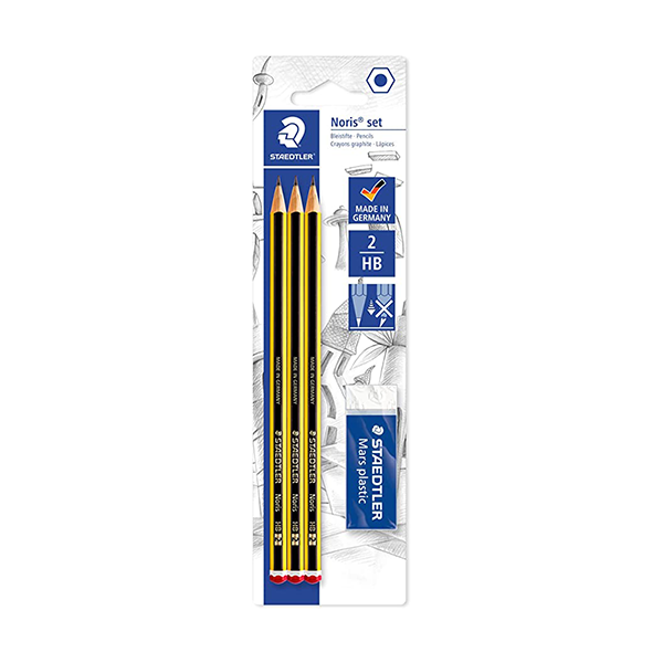 Blíster 3 lápices Staedtler + goma mars plastic